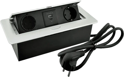 Удлинитель AQ PLUG-X H2 горизонтальный 2xSCHUKO 1xUSB А 1xUSB C алюминий