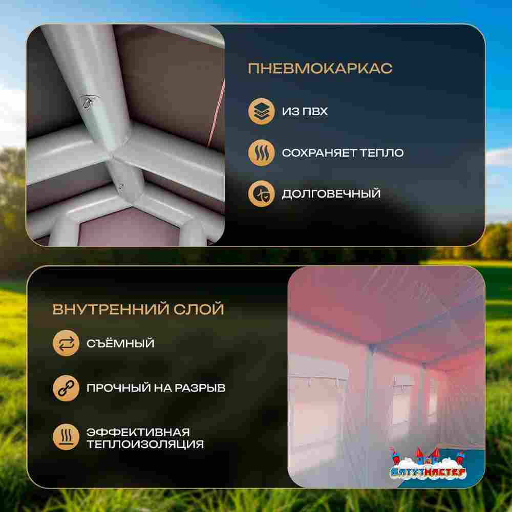 Пневмокаркасная всесезонная палатка «Комфорт» 5×3×2,5 м — из ПВХ, камуфляж