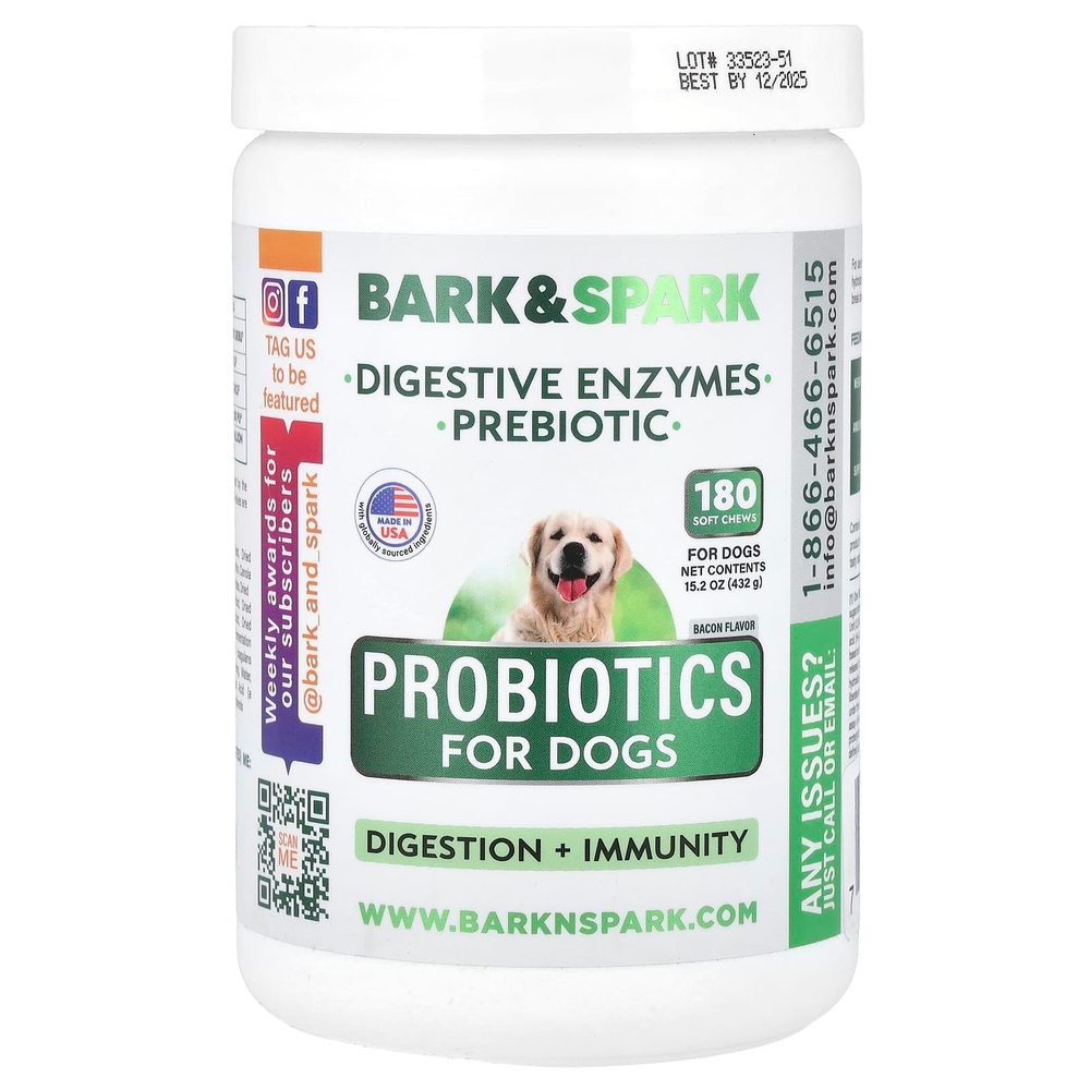 Bark&Spark, Probiotics For Dogs, Bacon, 180 Soft Chews, 15.2 oz (432 g)