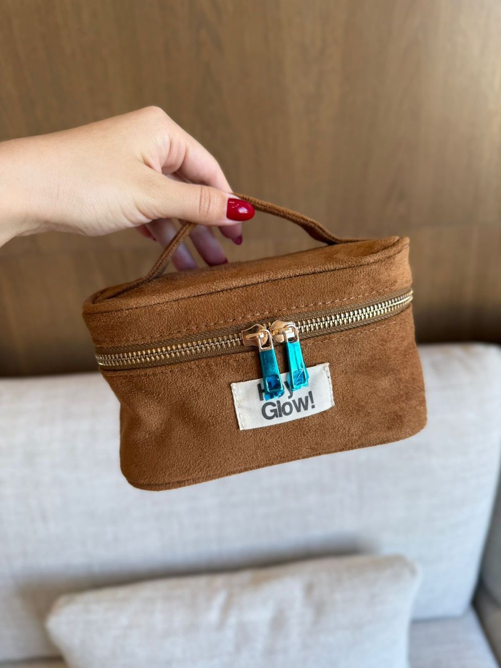 HEY GLOW Косметичка мокрый кожа коричневый-шоколадный