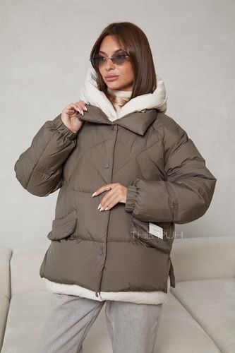 Хаки-бежевый пуховик-трансформер