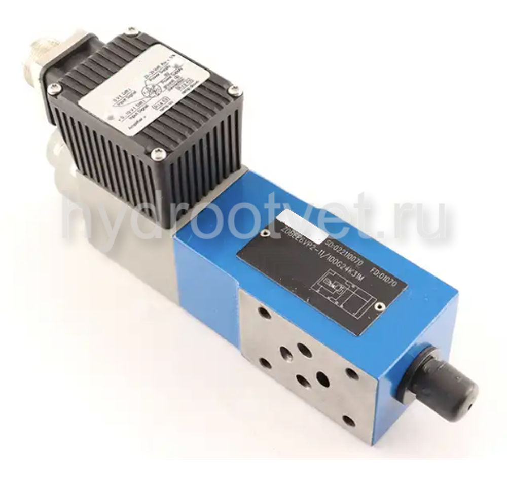 ZDBEE6VP2-1X/50G24K31M - Пропорциональный предохранительный клапан Ду6 (расход до 30 л/мин), давление регулировки до 50 бар, встроенные усилитель = есть, монтаж - модульный