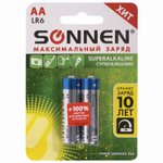 Батарейки комплект 2 шт. SONNEN Super Alkaline АА(LR6 15А) алкалиновые пальчиковые в блистере (12 штук в упаковке)