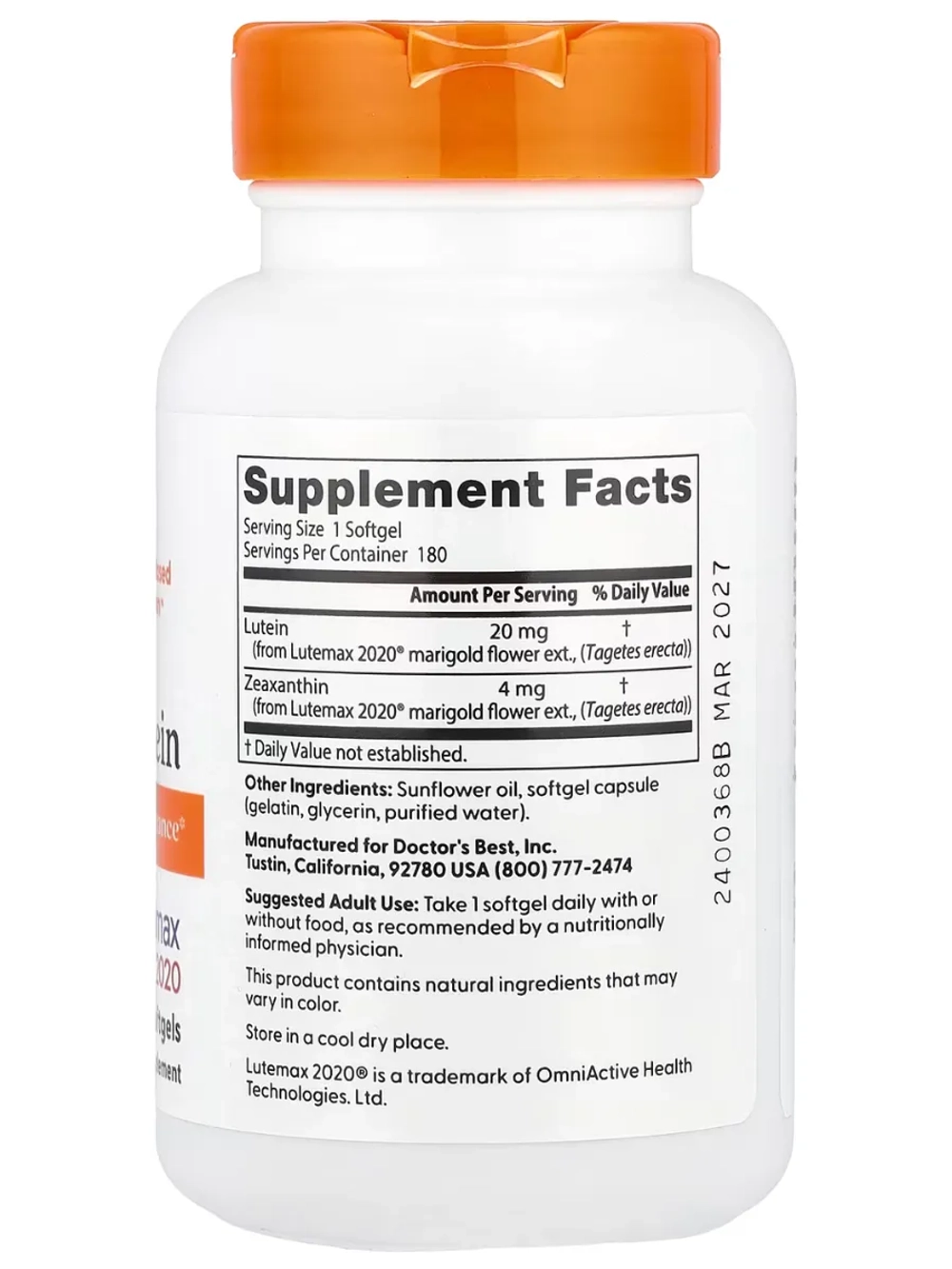 Лютеин 20мг Lutemax2020 180капсул
