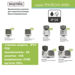 Розетка двойная с заземлением брызгозащищенная накладная IP54 BYLECTRICA ПРАЛЕСКА АКВА РА16-303(03)