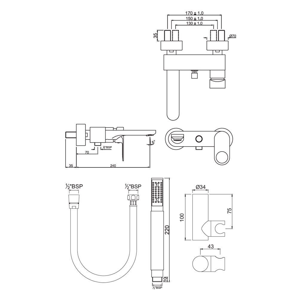 Jaquar, Смеситель для ванны внешний, Ornamix Prime, 1-рычаж., Хром ORP-CHR-10119PMSHK