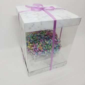 Радужная гипсофила в подарочной коробке "Мрамор"