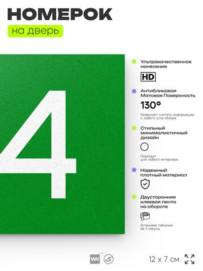 Номер на дверь 414, табличка на дверь для офиса, квартиры, кабинета, аудитории, склада, зеленая 120х70 мм, Айдентика Технолоджи