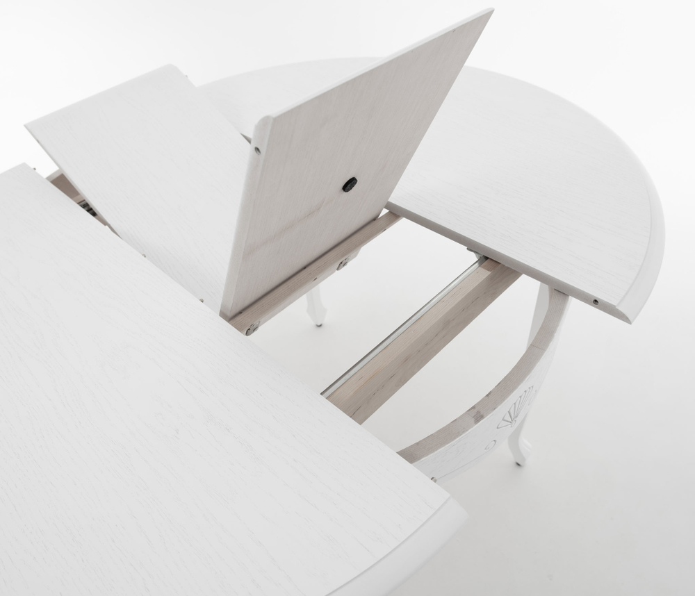 Стол Аврора Кабриоль D105, Эмаль белая/Патина серебро