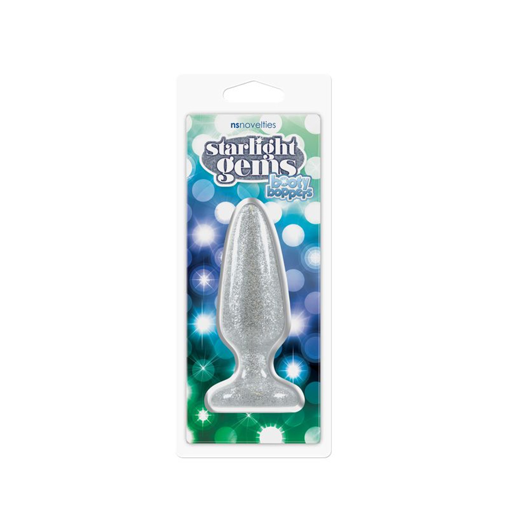 Прозрачная блестящая анальная пробка Booty Boppers на присоске - 12,5 см. (Цвет: прозрачный)