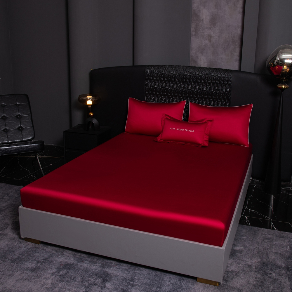 КПБ Однотонный Сатин Премиум на резинке OCPR013, 2 спальный, 4 наволочки, простынь 160*200*30