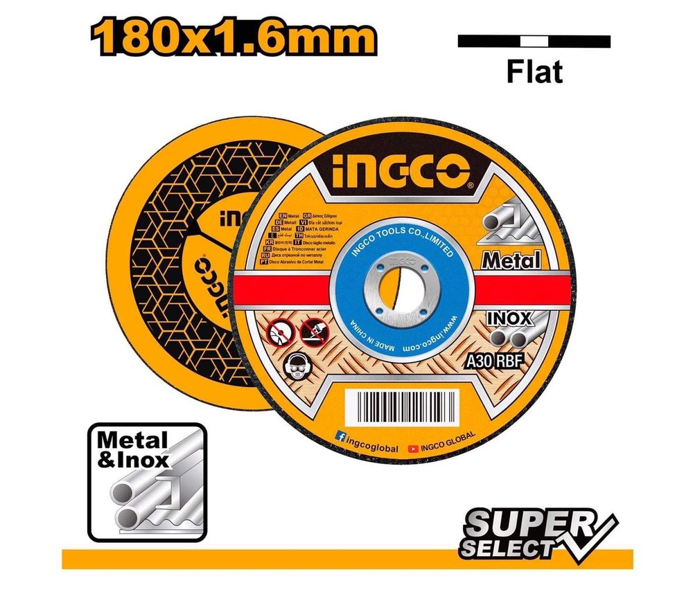 Круг отрезной по металлу INGCO MCD161801 180x1,6x22.2 мм Metal/Inox