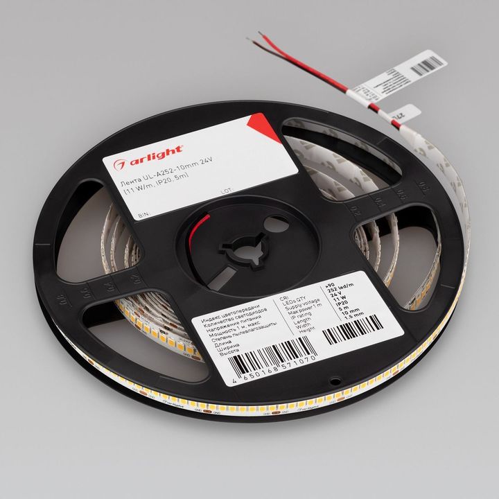 Светодиодная лента Arlight 11W/m 252Led/m 2835SMD теплый белый 5M UL-A252-10mm 24V Warm2700 042320