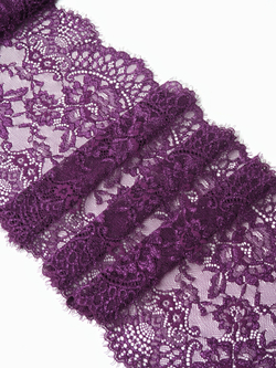 Кружево шантильи эластичное фиолетовое с люрексом ширина 22 см