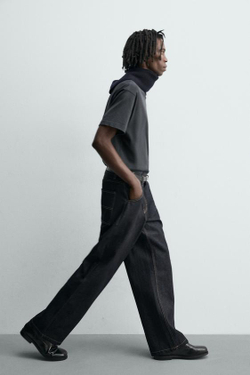 ZARA ДЖИНСЫ CARPINTERO BAGGY FIT С ДЕКОРАТИВНОЙ СТРОЧКОЙ, СИНИЙ