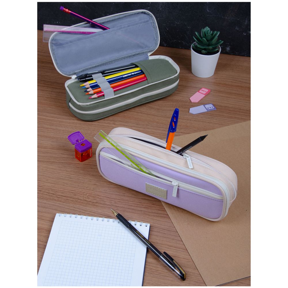 Пенал мягкий прямоугольный 2 отделения 220х80х50 Berlingo Pastel lilac, ткань