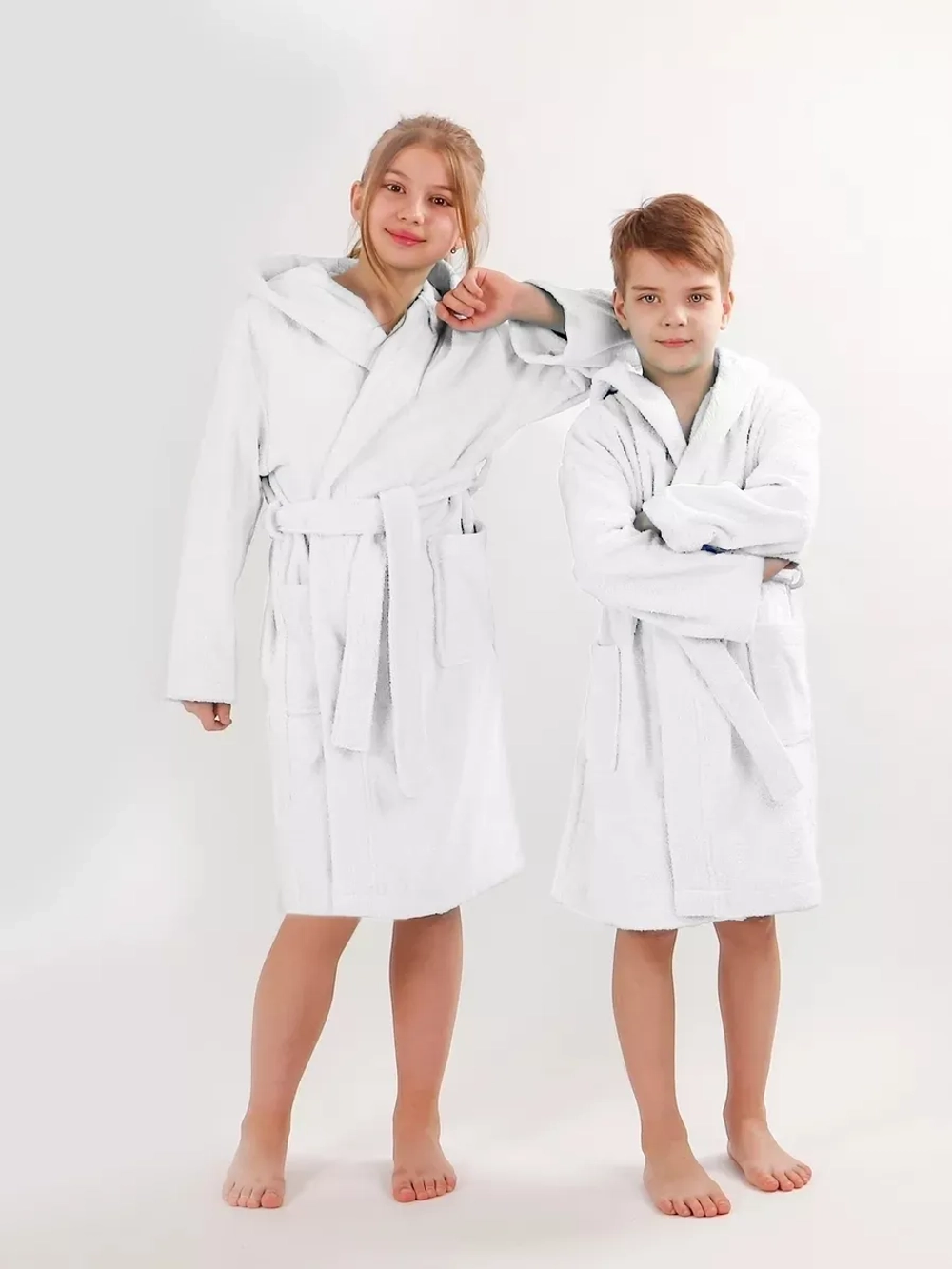 Халат детский махровый "Элит" с капюшоном, цвет: 024-Белый