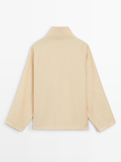 Massimo Dutti Рубашка с диагональной планкой на пуговицах, натуральный/кремовый