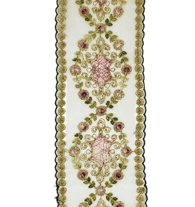 Кружево тонкое на сетке цветное ш-8см Франция. (хлопок/шелк). 1 м