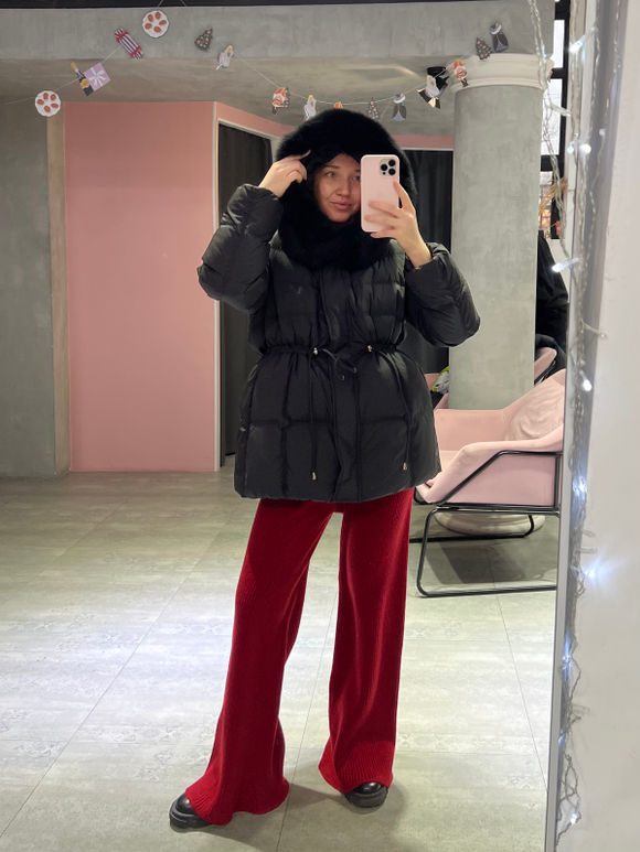 Пуховик Fresh миди с кулиской черный