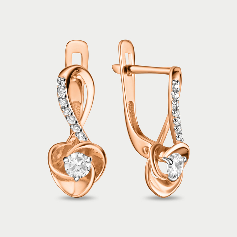 Серьги женские с фианитами из розового золота 585 пробы (арт. 026722-1102)