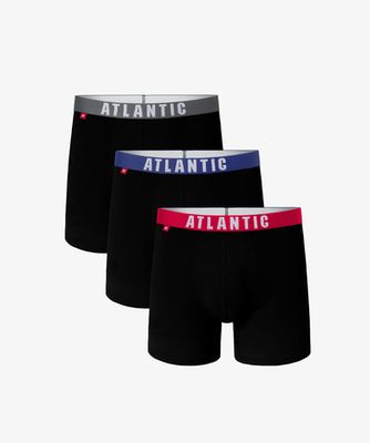 Мужские трусы шорты удлиненные Atlantic, набор 3 шт., хлопок, черные, 3MH-037