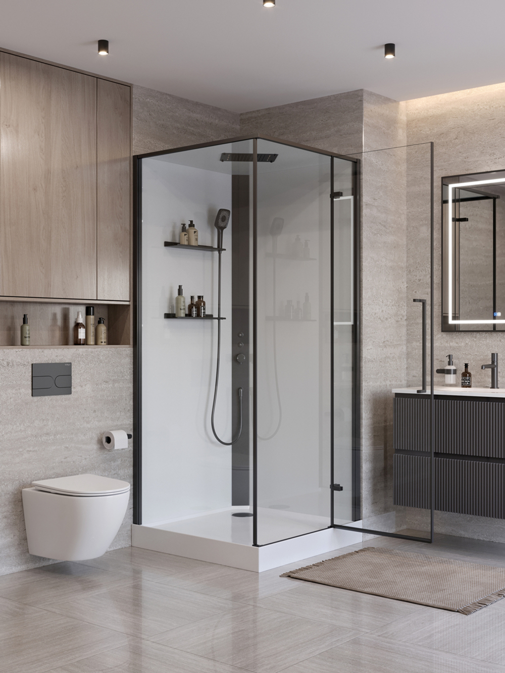 Душевая кабина BelBagno UNO-CAB-A-1-90-C-NERO-Bi-TOP-R правосторонняя