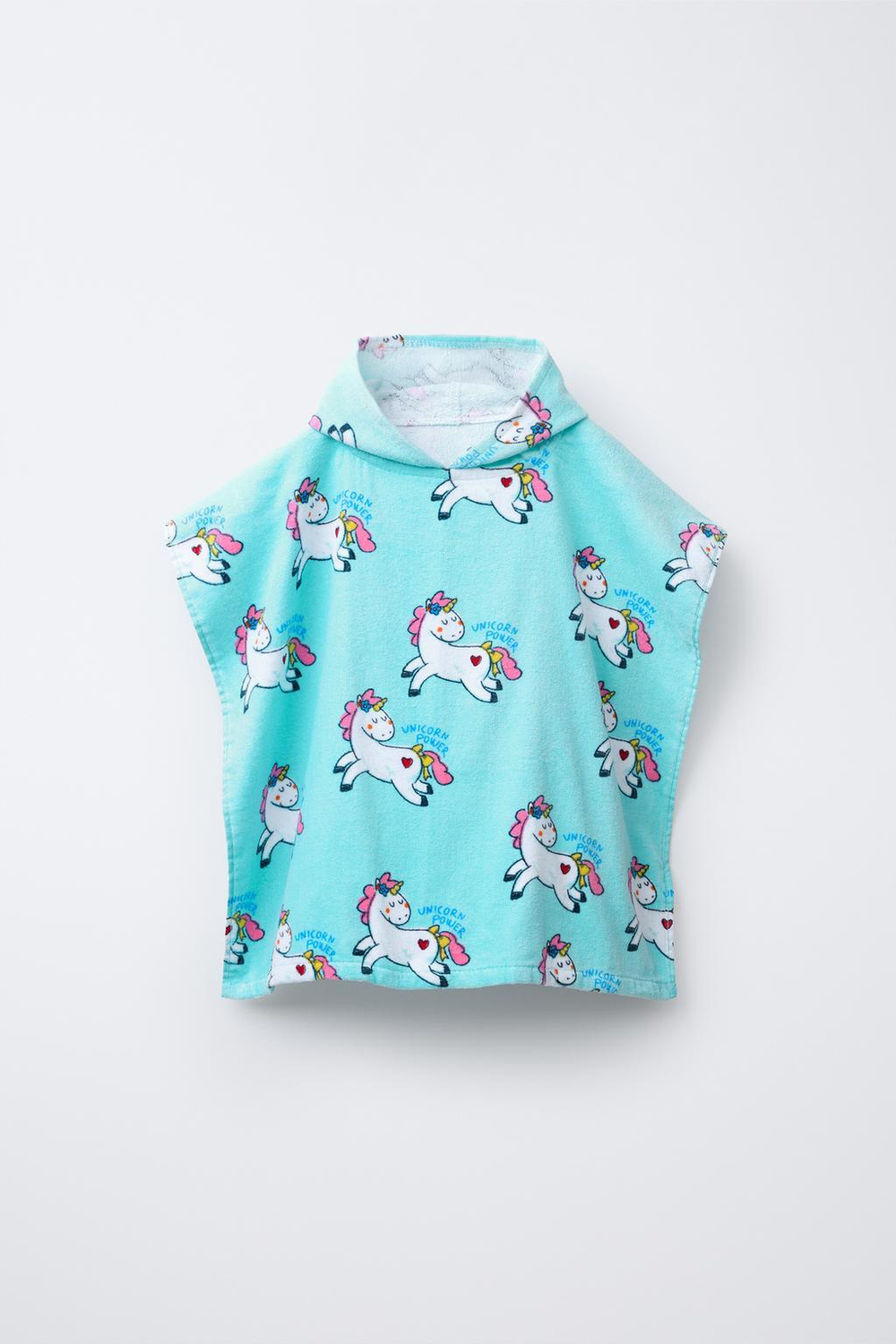 ZARA ПОЛОТЕНЦЕ-ПОНЧО С ПРИНТОМ «ЕДИНОРОГ», БИРЮЗОВЫЙ