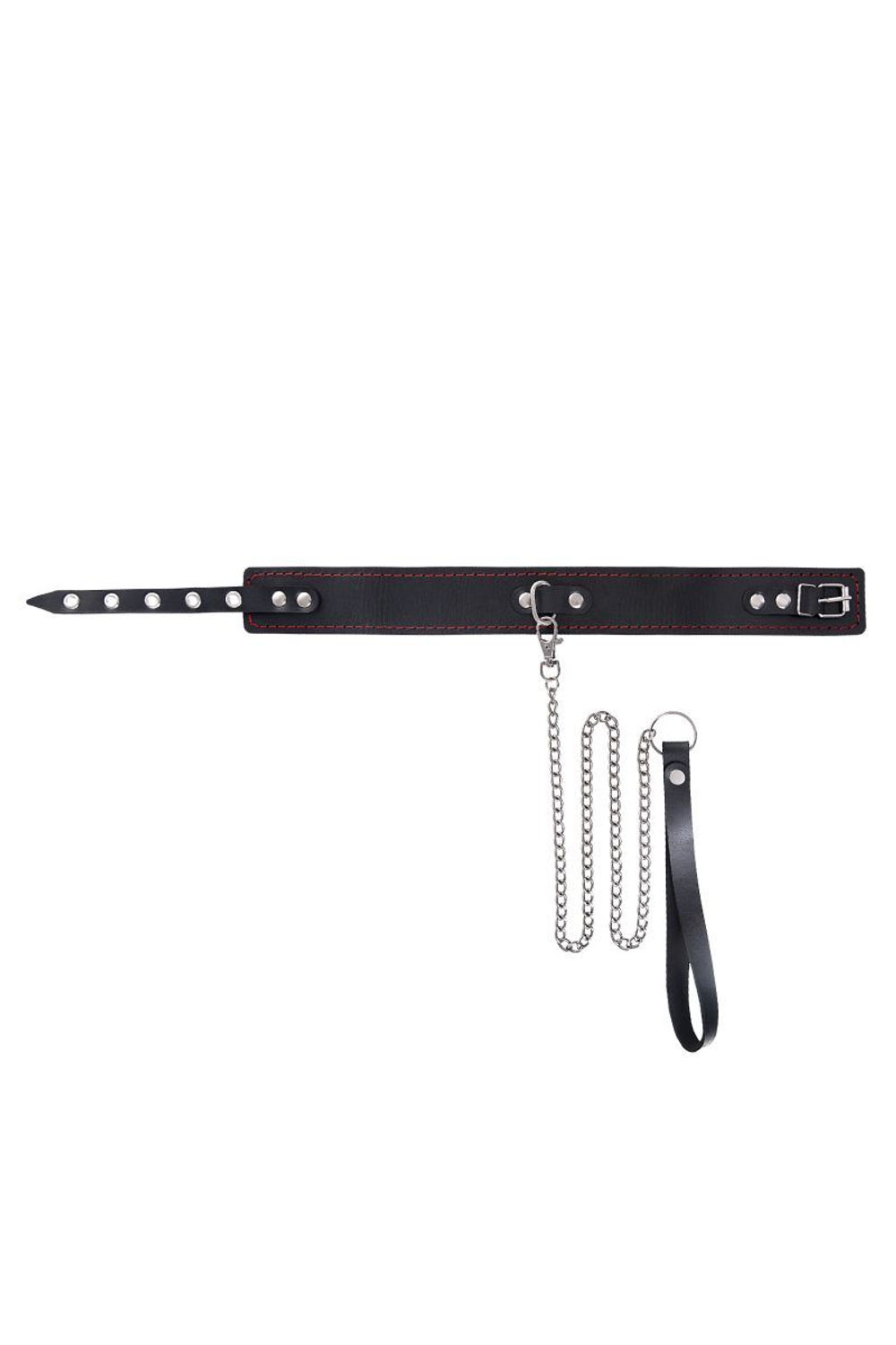 Черный двухслойный ошейник с красной строчкой и поводком (Цвет: черный)