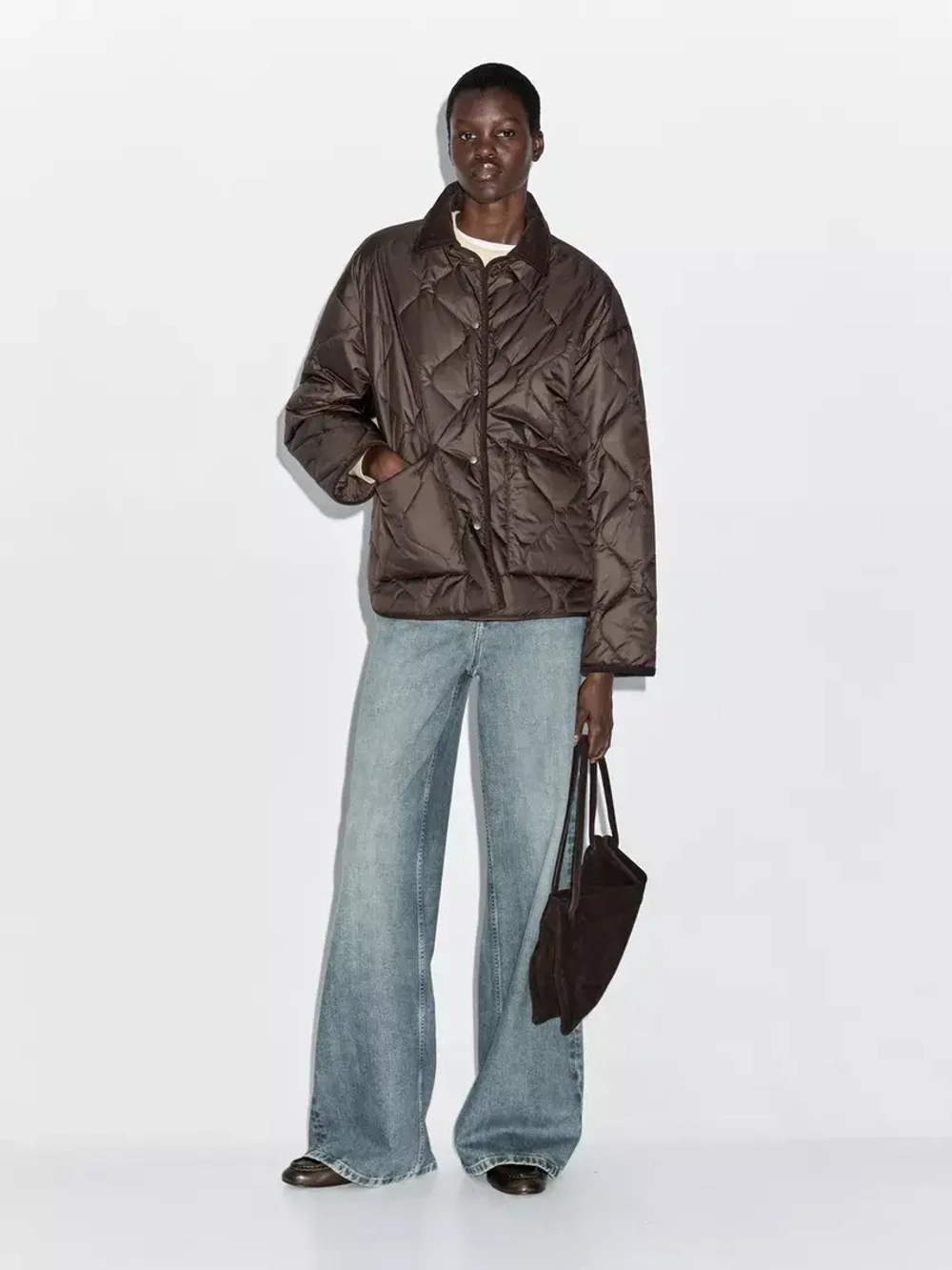 Massimo Dutti Непромокаемый пуховик с вельветовой деталью, бургунди