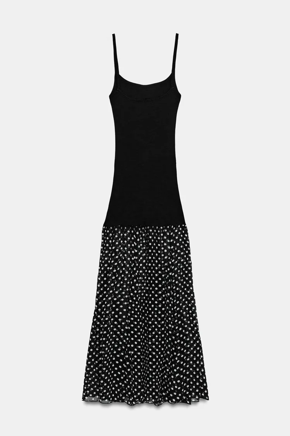 ZARA ПЛАТЬЕ МИДИ НА ТОНКИХ БРЕТЕЛЯХ, ЧЕРНЫЙ