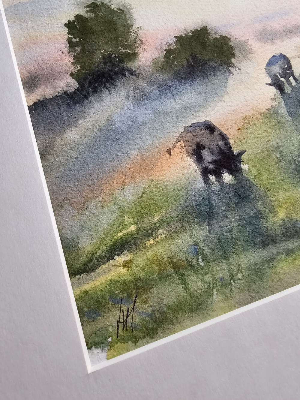 Картина авторская акварельная в паспарту 30х40 см на стену для интерьера "Утренняя идиллия"