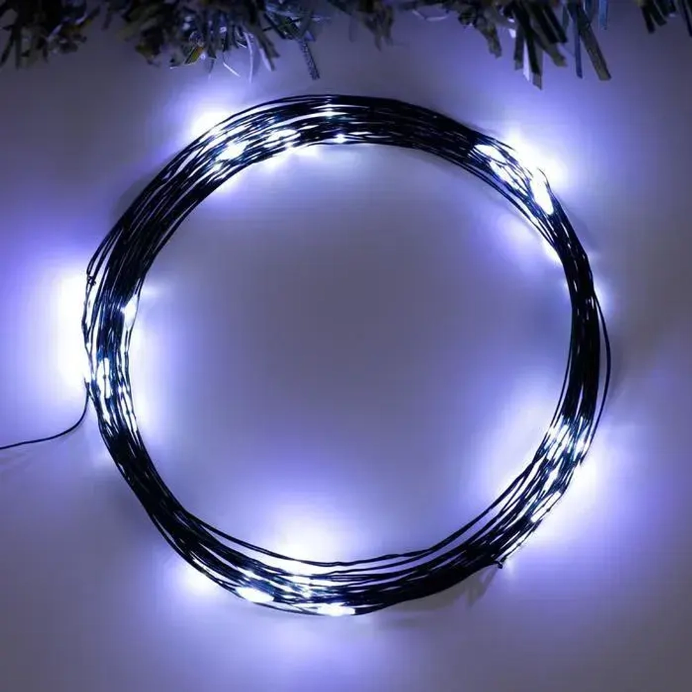 Гирлянда «Нить» 5 м роса, IP20, зелёная нить, 50 LED, свечение белое, 2 режима, AAх3