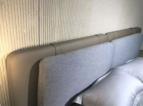 Кровать Tatlin Soft под матрас 180х200 см, серая экокожа и рогожка