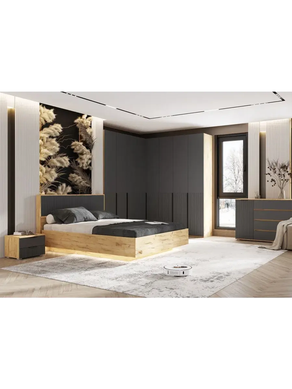 Кровать двухспальная 160х200 Браш Графит