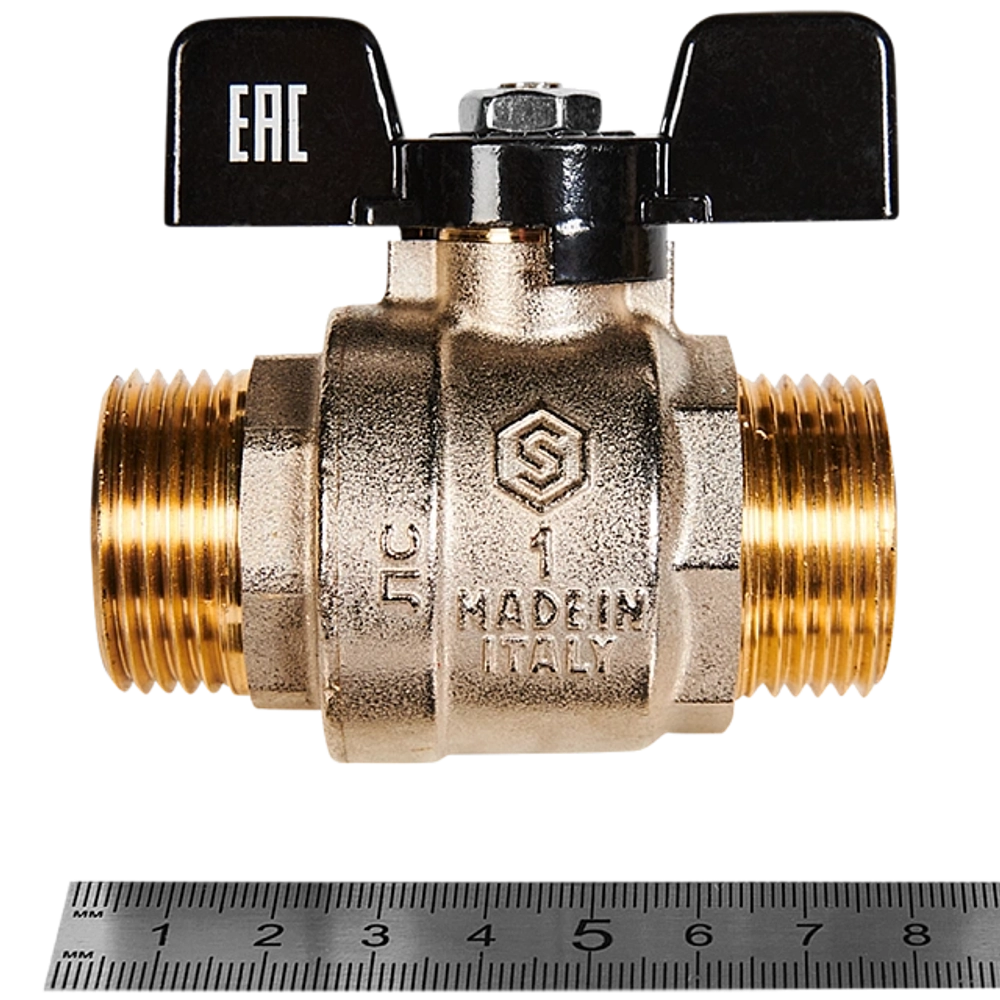 Кран шаровой полнопроходной STOUT - 1" (НР/НР, PN40, Tmax 150°C, ручка-бабочка черная)