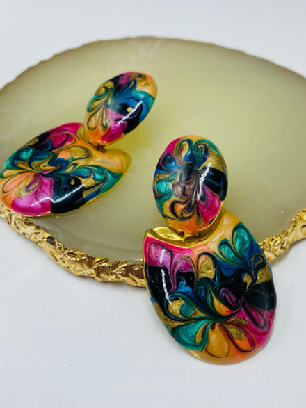 Серьги с эмалью "дверной молоток"