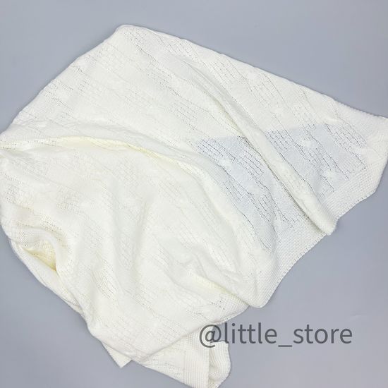 Плед вязаный Молочный, хлопковый; 90х100