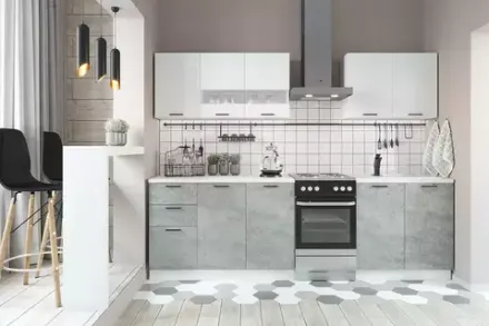 Кухня «Дуся» комплект 2.0 Белый бриллиант / Цемент