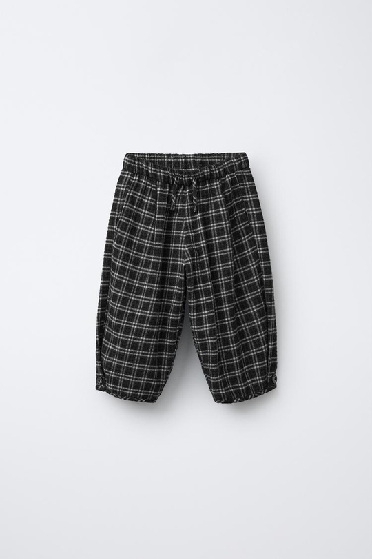 ZARA БРЮКИ БЭГГИ В КЛЕТКУ, ЧЕРНЫЙ