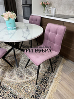 Круглый стеклянный раздвижной стол "Серый мрамор 262" и стулья "ГУЧИ" пыльная роза