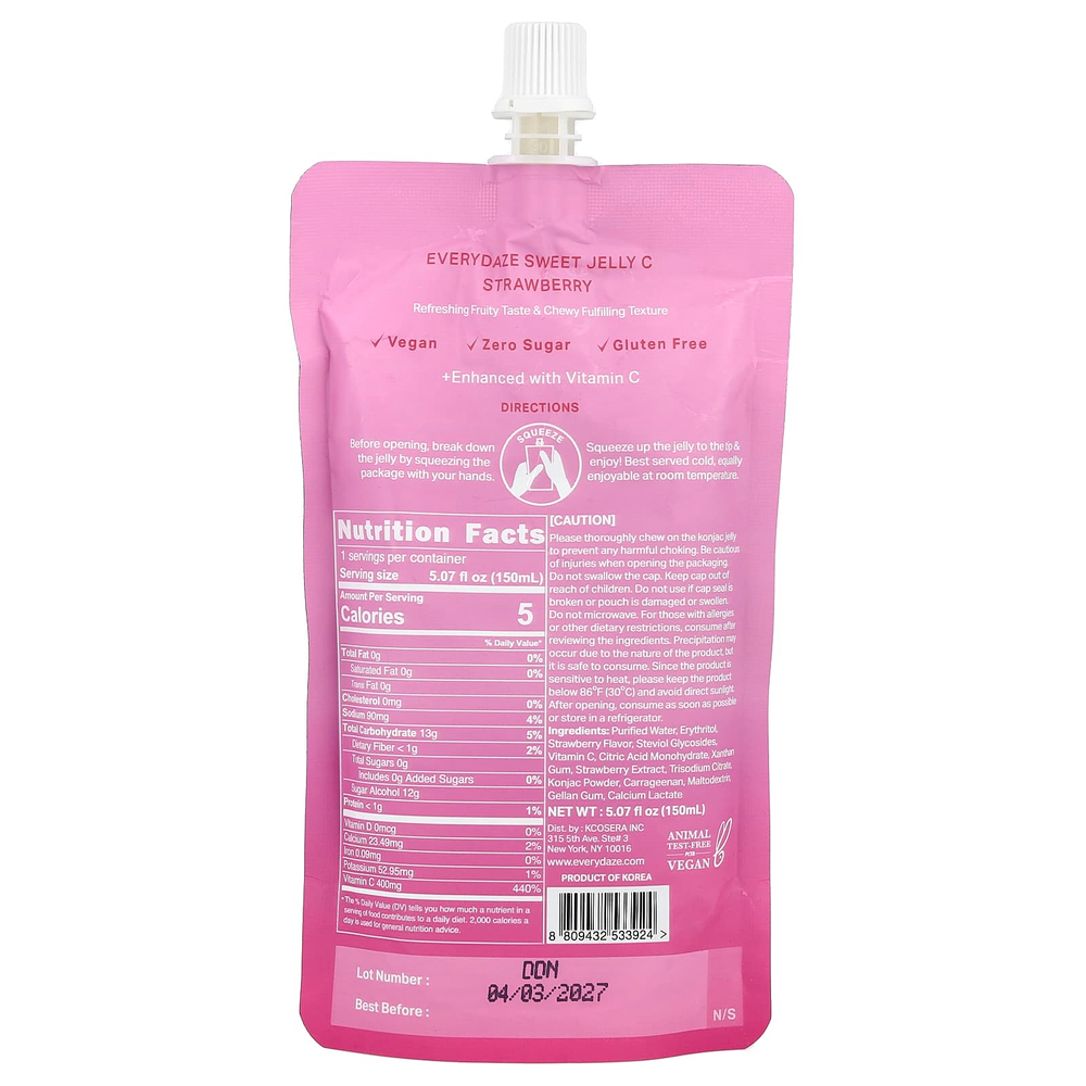 Everydaze, Sweet Jelly C, желейный напиток из конжака на растительной основе, клубника, 150 мл (5,02 жидк. унц.)