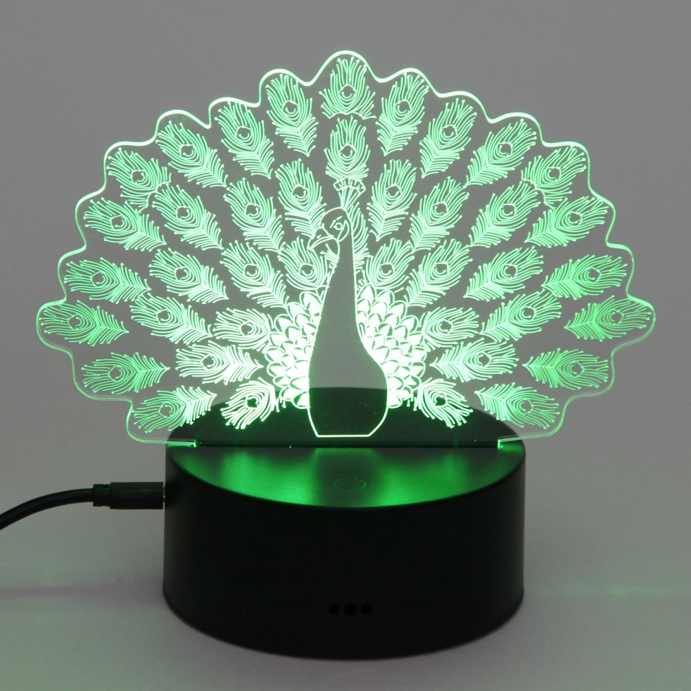 Светильник ночник «3D-Павлин» на пластиковой подставке, с включателем USB