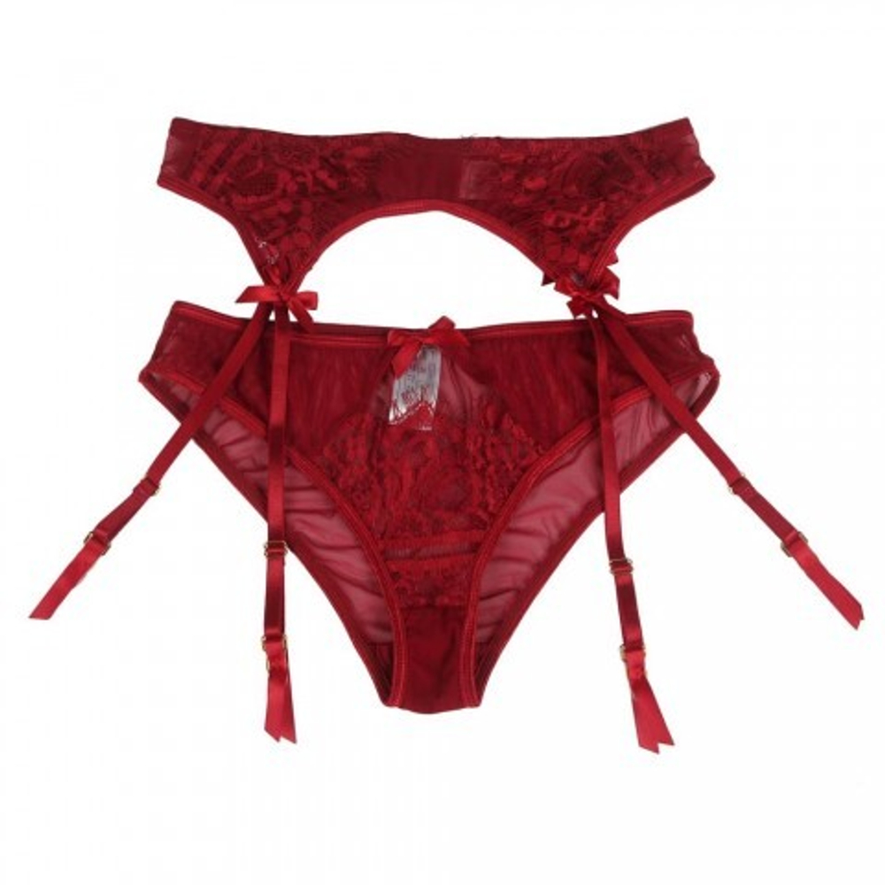 Пояс для чулок с ремешками и трусики Flower&bow, красные, XL-2XL