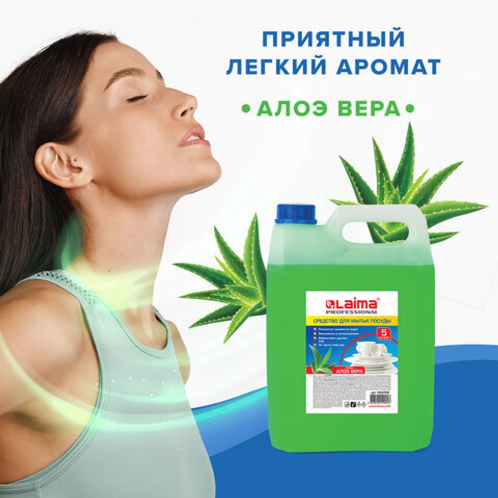 Средство для мытья посуды 5 л, LAIMA PROFESSIONAL концентрат, "Алоэ Вера", 602298