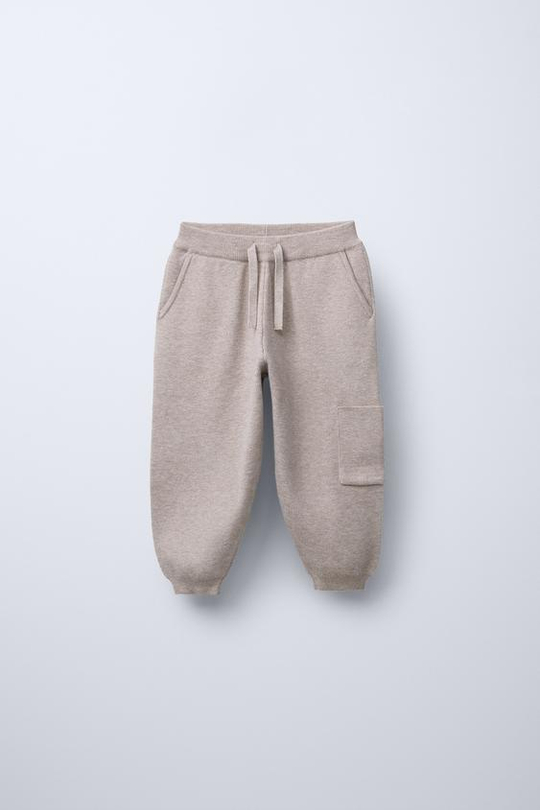 ZARA ТРИКОТАЖНЫЕ БРЮКИ-ДЖОГГЕРЫ, СВЕТЛО-БЕЖЕВЫЙ