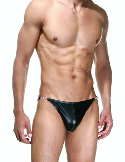 Мужские трусы-слипы с металлическим декором по бокам (Размер: S-M) (Цвет: черный)