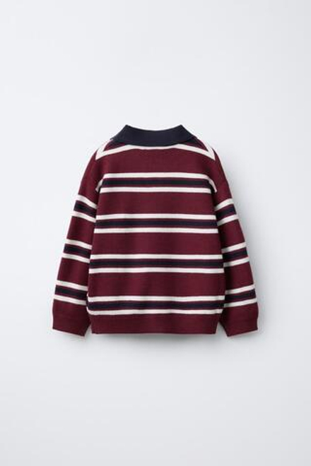 ZARA ТРИКОТАЖНОЕ ПОЛО В ПОЛОСКУ С ВЫШИВКОЙ, МОРСКОЙ СИНИЙ