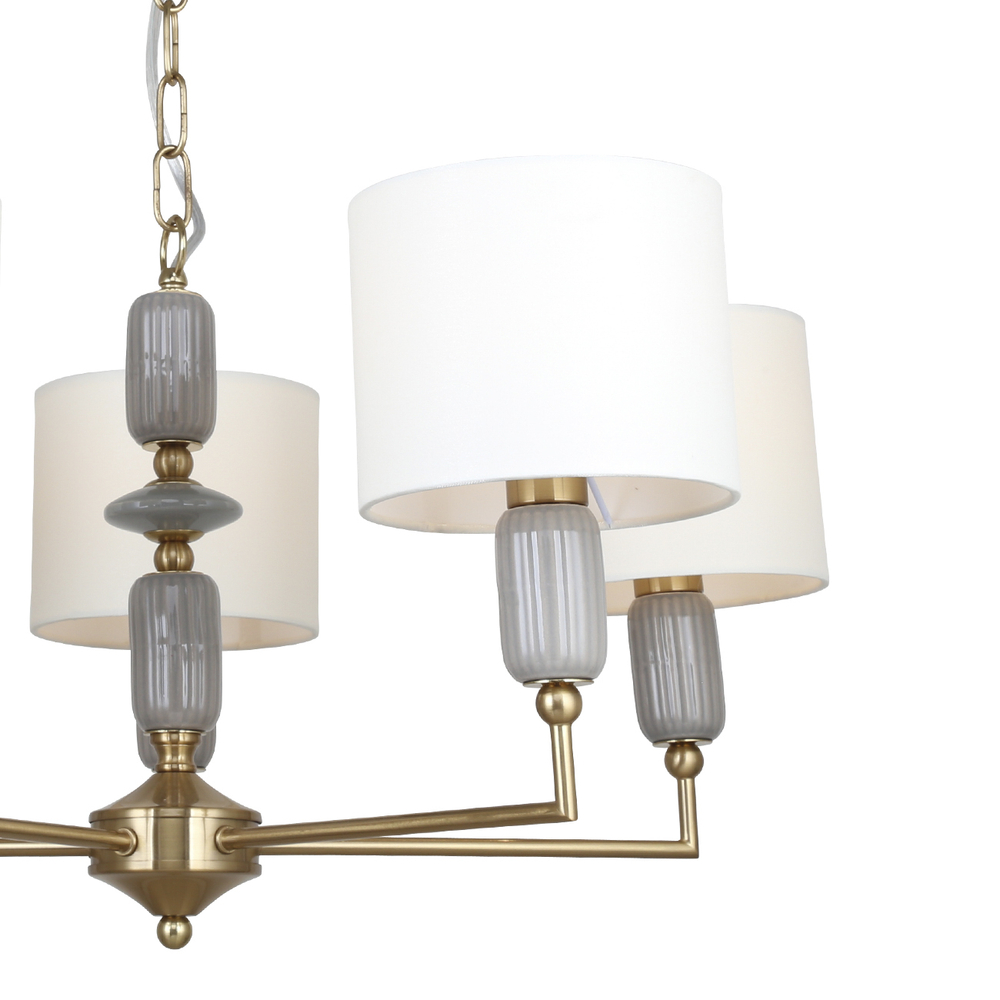 Люстра подвесная 5x40Вт Е14, металл/ткань/керамика, бронза, белый плафон,  дымчатый декоративный элемент