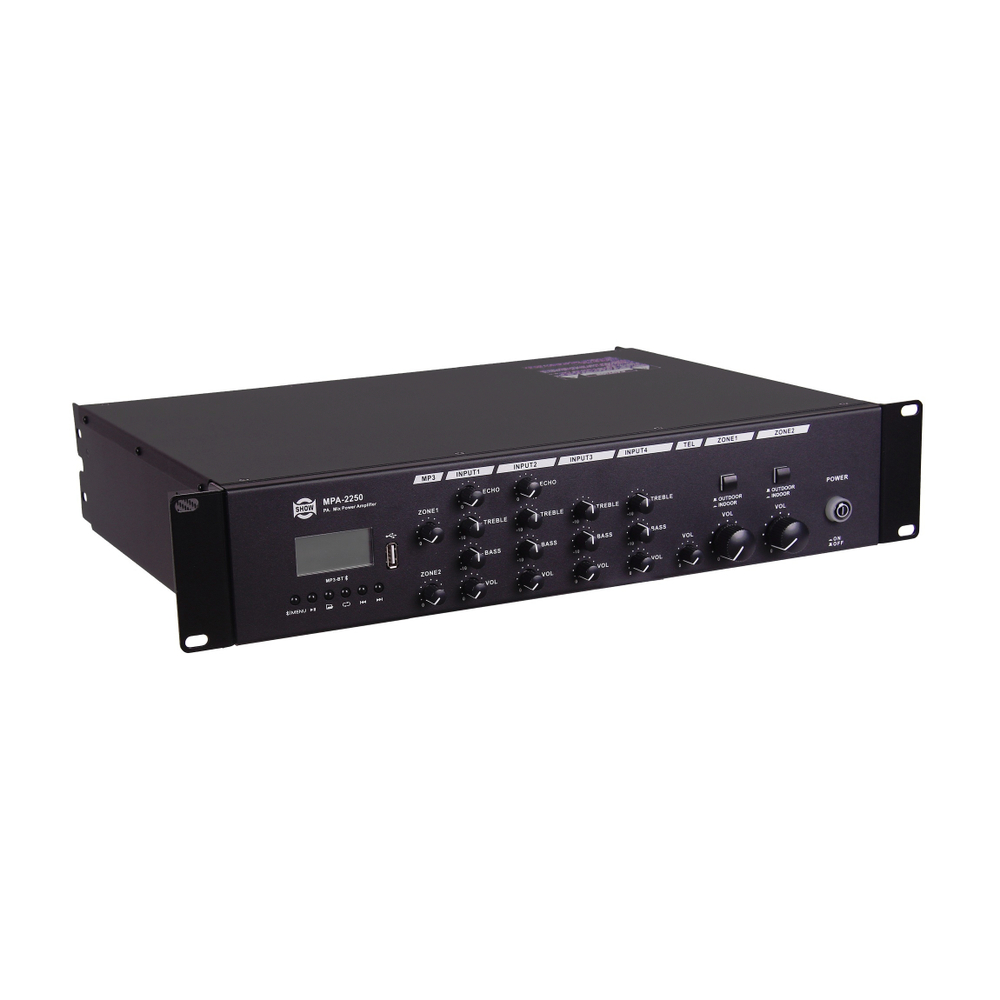 SHOW MPA-2250 - двухзонная трансляционная система, 2х250Вт, 70/100 В, 4Ома, MP3/Bluetooth